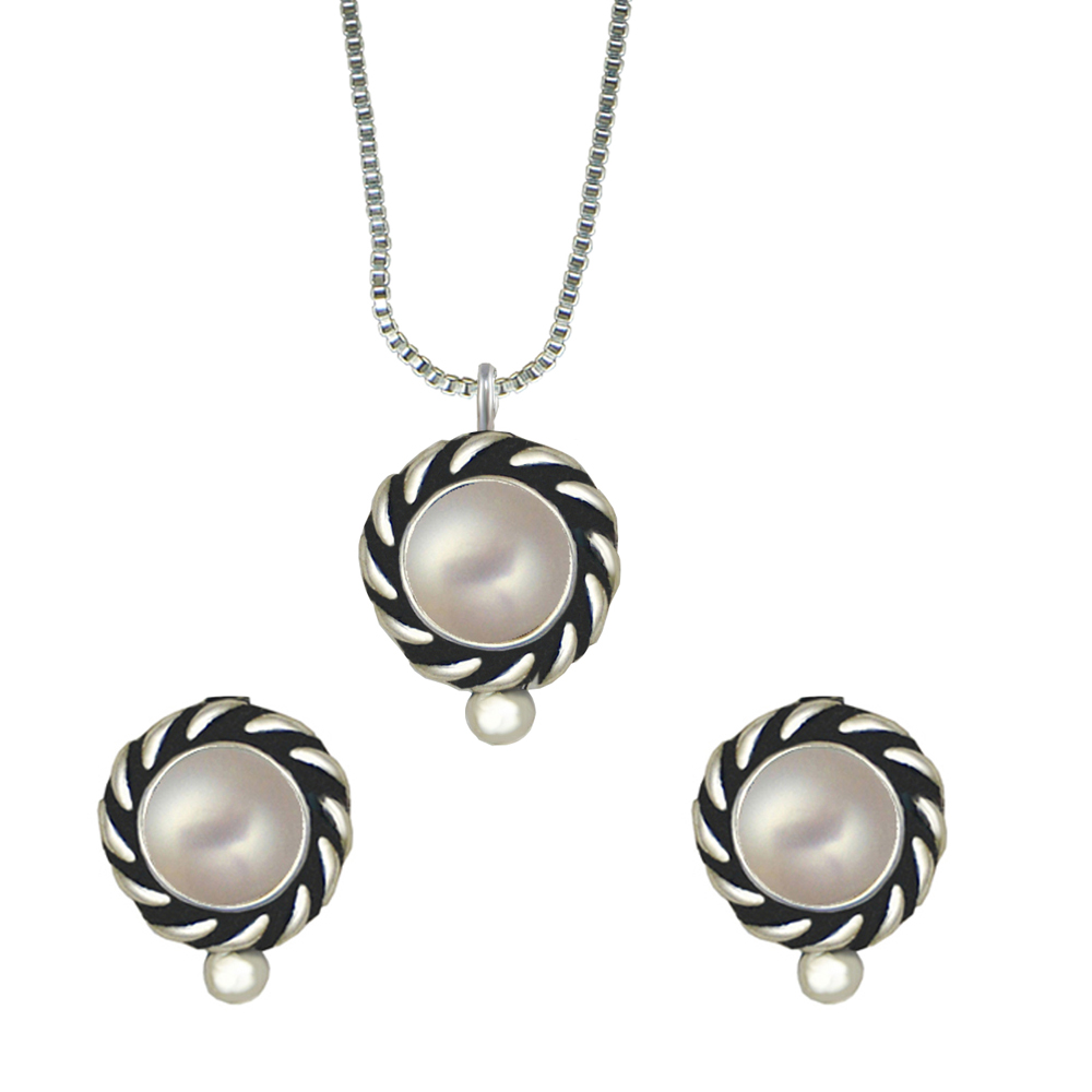 Sterling Silver Petite Necklace Earrings Set Cultured Freshwater Pearl